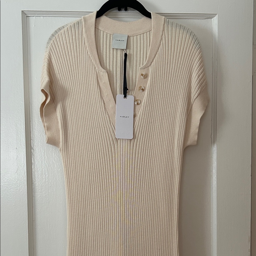 Varley Beige Ribbed Midi Dress